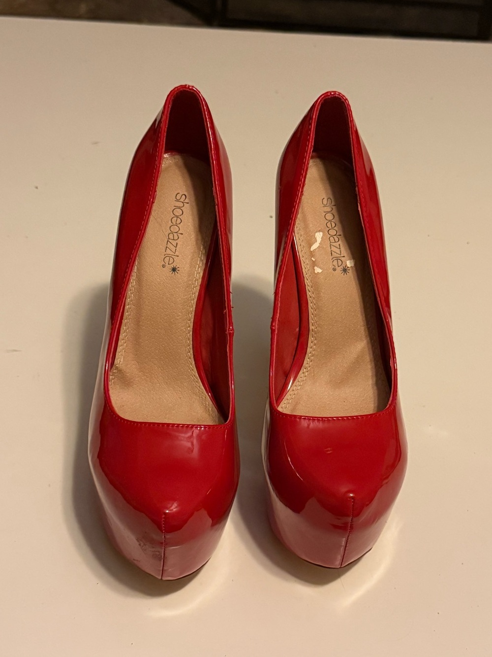 Shoe Dazzle Red Patent Platform Pumps with Closed Toe Size 8.5